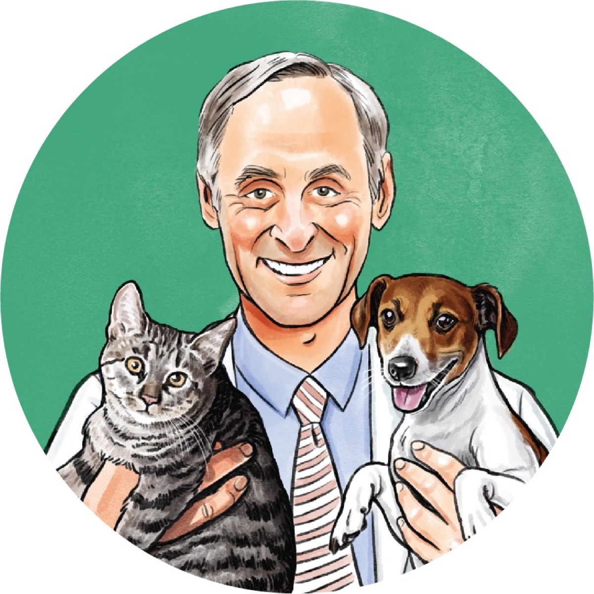 Illustration of Dr. Marty Goldstein with a cat and a dog